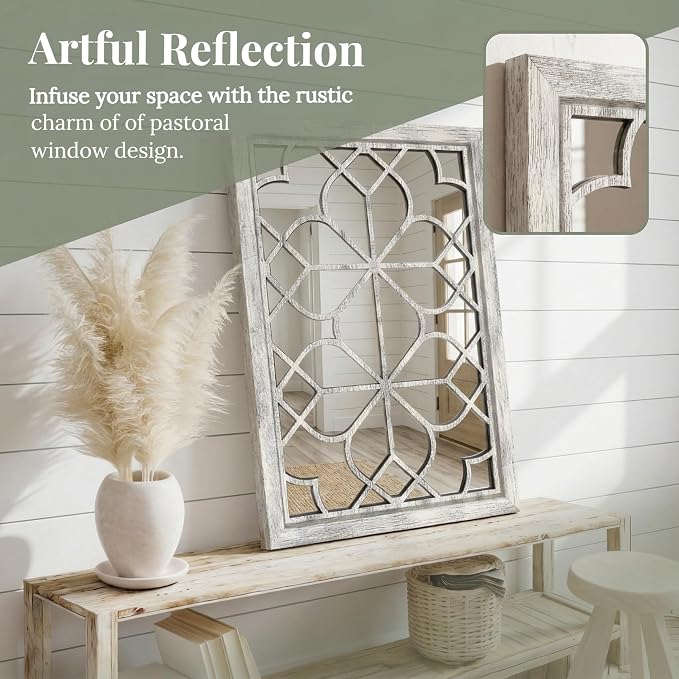 Set of 2 19x26 Inch Large Grey Shatterproof Rectangular Wall Mirrors, Boho Rustic Farmhouse Vintage Accent Mirrors for Living Room Bedroom Entryway Dining Room & Home Decor - Image 3