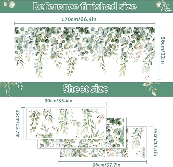 Large Green Leaves Wall Decals,Plants Wall Decals,Floral Flower Wall Decals | Peel and Stick Hanging Vines Eucalyptus Wall Stickers,Wall Decor,for Bedroom,Living Room,Offices,Nursery,Classroom,Ceiling - Image 2