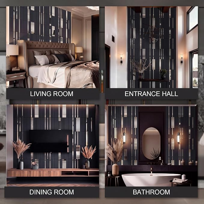 Geelin 4 Pack 3D Wall Panels Peel and Stick Fluted, Gray, Silver | 15x15 Inch Mirror Finish, Self-adhesive Wall Panels for Interior Decor, Modern Living Room Bedroom Kitchen Bathroom Accent - Image 7