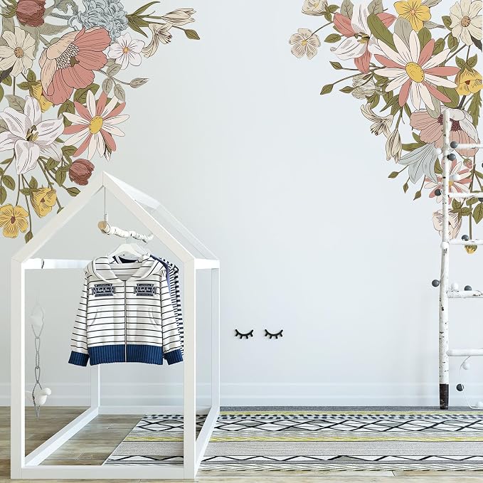 Large Pink Flowers Wall Decals, Colorful Floral Botanic Wall Stickers, Spring Peel and Stick Wallpaper for Girls Bedroom Nursery Classroom Living Room Wall Decor - Image 6
