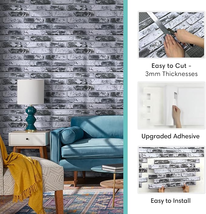 Commomy Faux Brick 3D Wall Panels,Thin UrltraLight PVC 22.8" x 11.8" | Thin UrltraLight PVC Peel and Stick Tile Retro Brick Printable for Bedroom,Living Room,TV Background（Covers 22.48 sq.ft) - Image 5