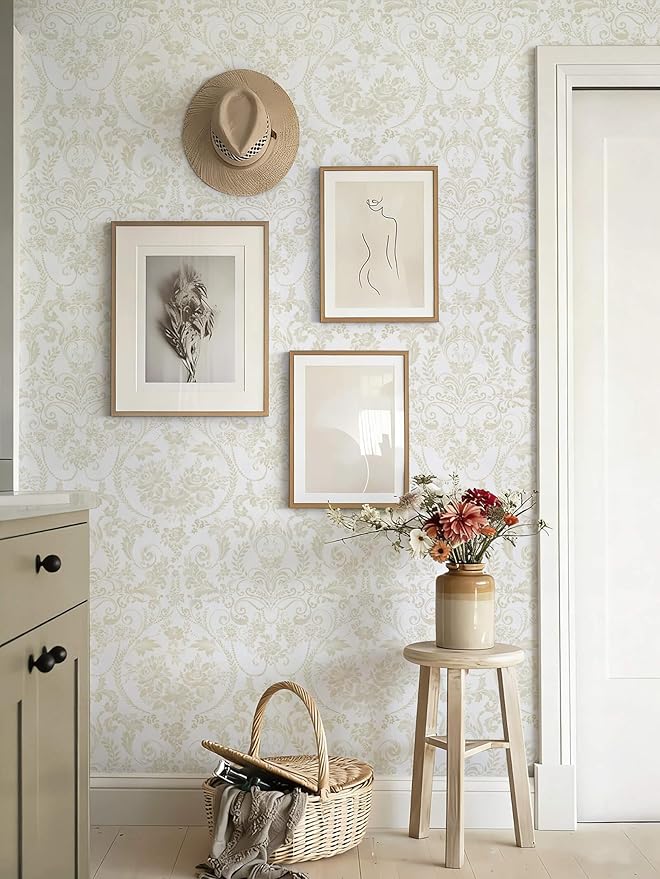 Peel and Stick Wallpaper for Bedroom Beige and White Damask Waterproof - Image 7