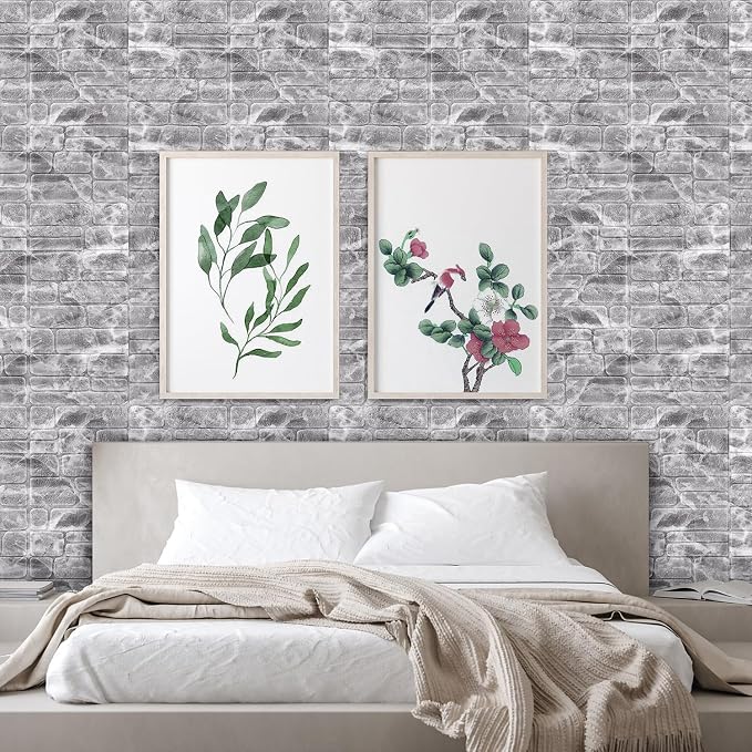 YU LI 3DH 3D Wall Panels Peel and Stick Faux Stone Wall Panel White 20-Pack Faux Brick Self-Adhesive Wallpaper 3D Foam Brick Wallpaper - Image 4