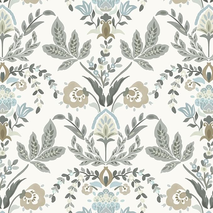 Dimoon Vintage Peel and Stick Wallpaper Boho Floral Leaf Contact Paper 197''x17.3'' Beige Grey Botanical Cottage Core Wallpaper Renter Friendly Damask Wall Paper for Bedroom Bathroom Decor Vinyl by DIYYOURMOON