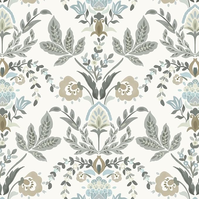 Dimoon Vintage Peel and Stick Wallpaper Boho Floral Leaf Contact Paper 394''x17.3'' Beige Grey Botanical Cottage Core Wallpaper Renter Friendly Damask Wall Paper for Bedroom Bathroom Decor Vinyl by DIYYOURMOON