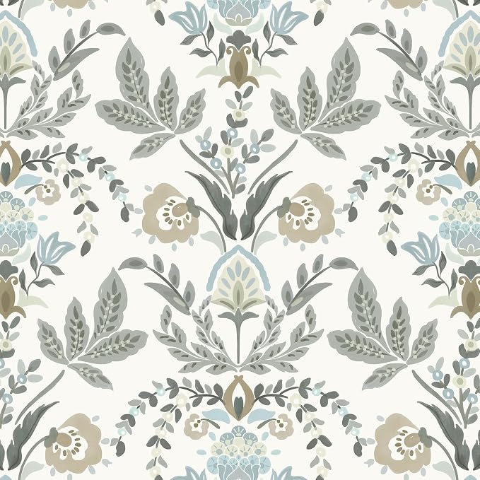 Dimoon Vintage Peel and Stick Wallpaper Boho Floral Leaf Contact Paper 78.7''x17.3'' Beige Grey Botanical Cottage Core Wallpaper Renter Friendly Damask Wall Paper for Bedroom Bathroom Decor Vinyl by DIYYOURMOON
