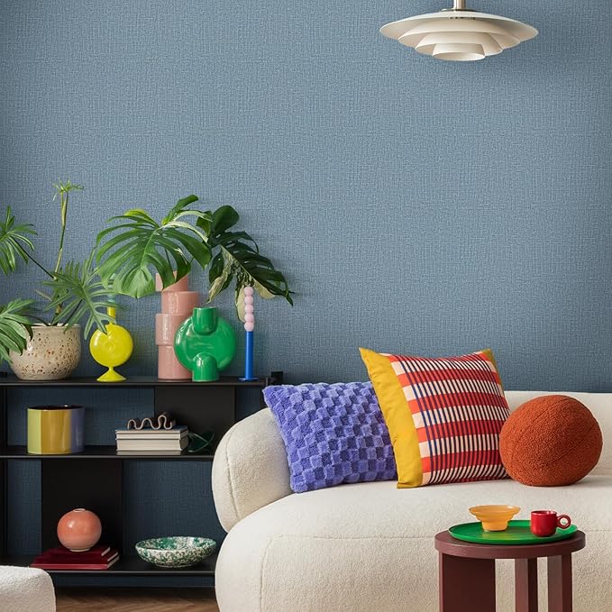 WADILE Grasscloth Peel and Stick Wallpaper 15.7in x 78.7in Navy Blue | Textured contact paper, Faux linen, Vinyl material, Cabinets, Self adhesive - Image 3