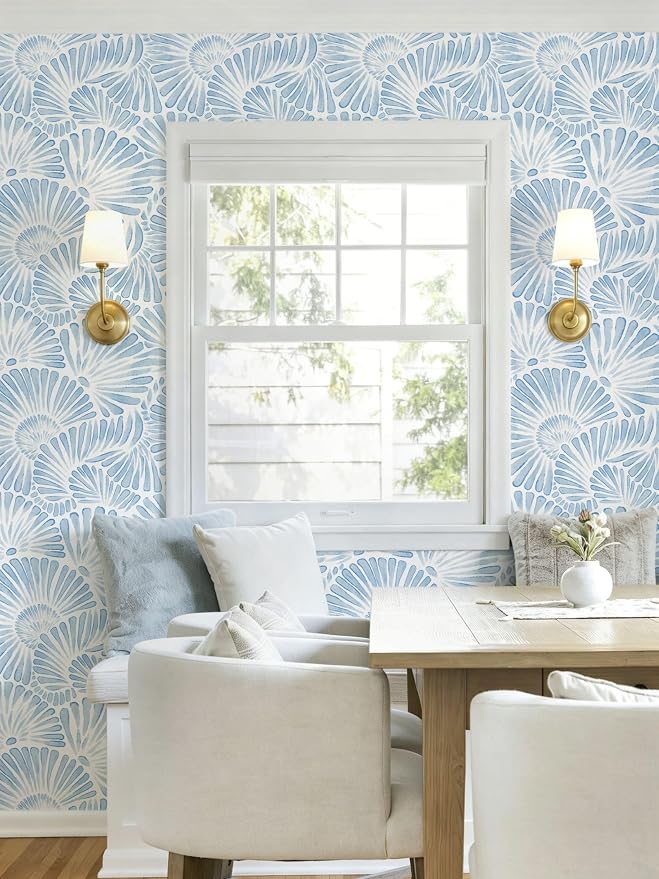 Ismoon Blue and White Wallpaper Peel and Stick Wallpaper Boho 17.3in x 6.56ft Removable Coastal Geometric Wall Paper for Bathroom Bedroom Nursery Home Wall Waterproof Vinyl - Image 3