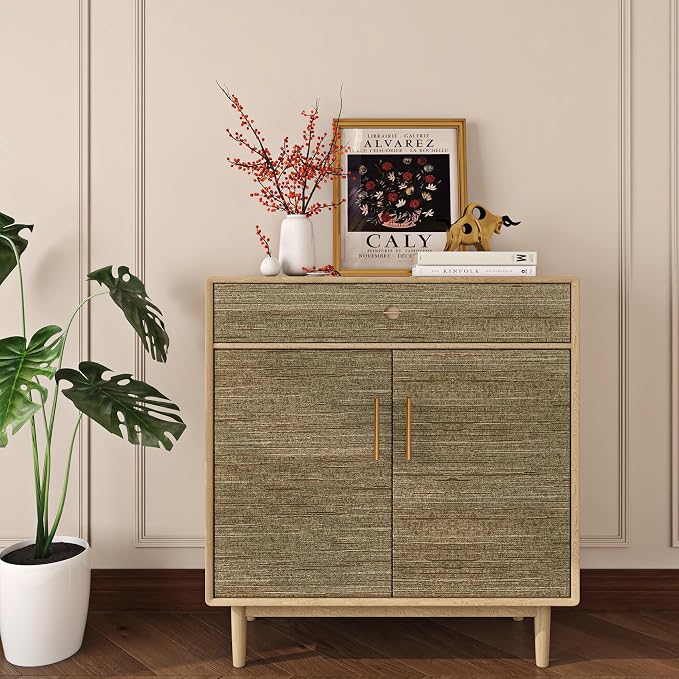 Livelynine 15.8x394 Luxury Gold Textured Wallpaper Peel and Stick Grass Cloth Wallpaper Rolls for Bathroom Kitchen Retro Accent Wall Decor Living Room Modern Removable Vintage Contact Paper for Walls - Image 4