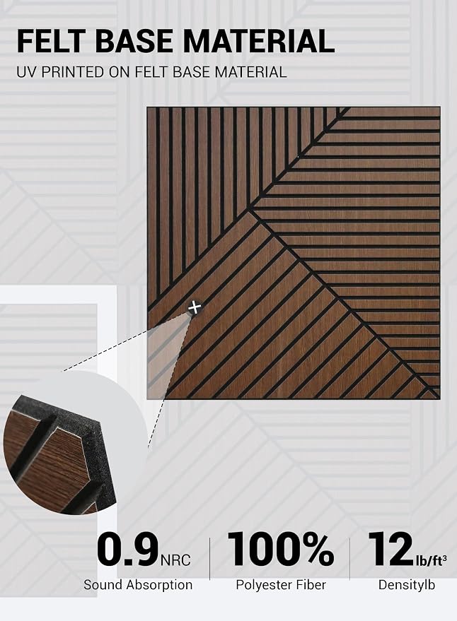 6Pcs Peel and Stick Wood Panels Decor Acoustic Wall Panels | 0.4" Thick, Polyester Fiber Core with Wood Veneer, Easy to Cut and Install,covers 46 sq.ft - Image 3