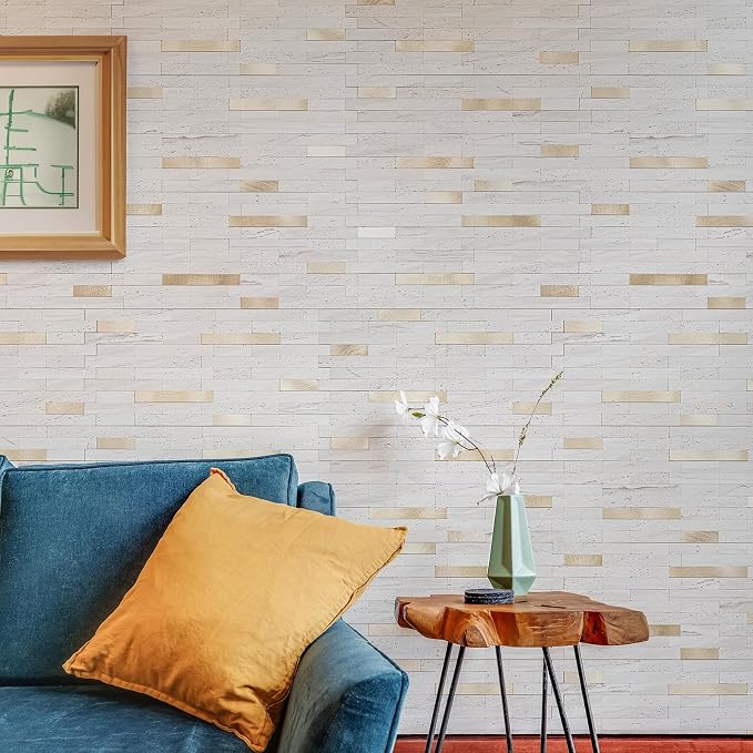 StyloVue 20 Sheets Peel and Stick Backsplash for Kitchen, Pearl White Sandstone with Metal Gold Look Stick on Tile Upgrade Your Kitchen Backsplash, RV, Fireplace - Image 6