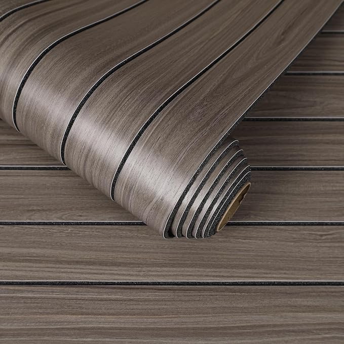 CHIHUT Large Roll Flexible Wall Panels Peel and Stick 3D Foam Wood Paneling Self Adhesive Greyish Walnut Brown Wooden Slat Wallpaper for Study Room Office Thick PVC Stick on Wall Panels 24"x197" by CHIHUT