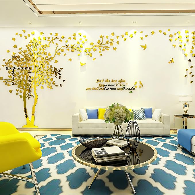 Family Tree Wall Decor Decals - DIY 3D Tree of Life Wall Art Large Decal Stickers Silver Decor Living Room Mural for Bedroom Hallway Home TV Background (Gold Left,XL-158X79in) - Image 5