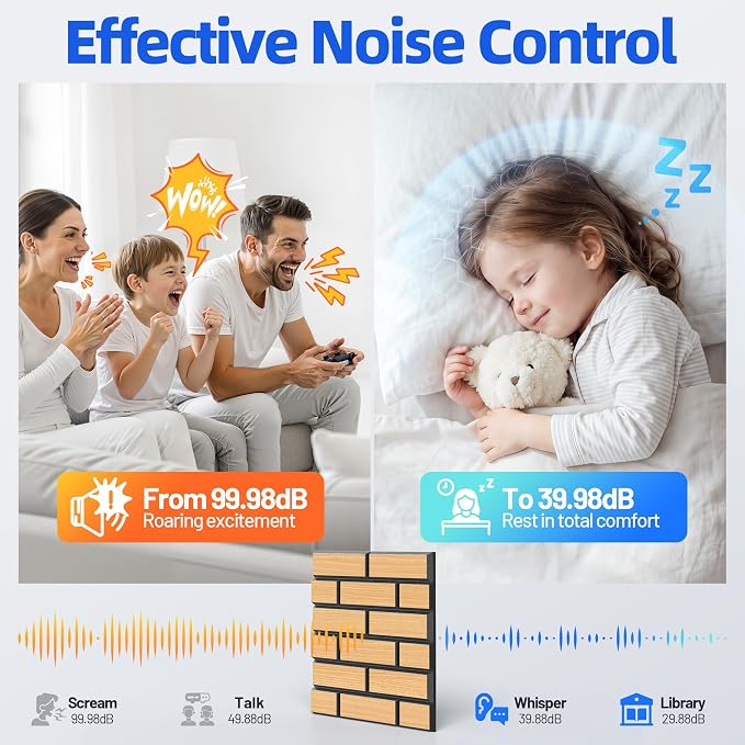 Self-Adhesive Acoustic Panels High Density Sound Proof Foam Panels for Wall | 16 Pack Brick Soundproof Wall Panels, 12" x 12" x 0.4" Sound Dampening Absorbing Panels for Home Studio Decor Office - Oak - Image 2