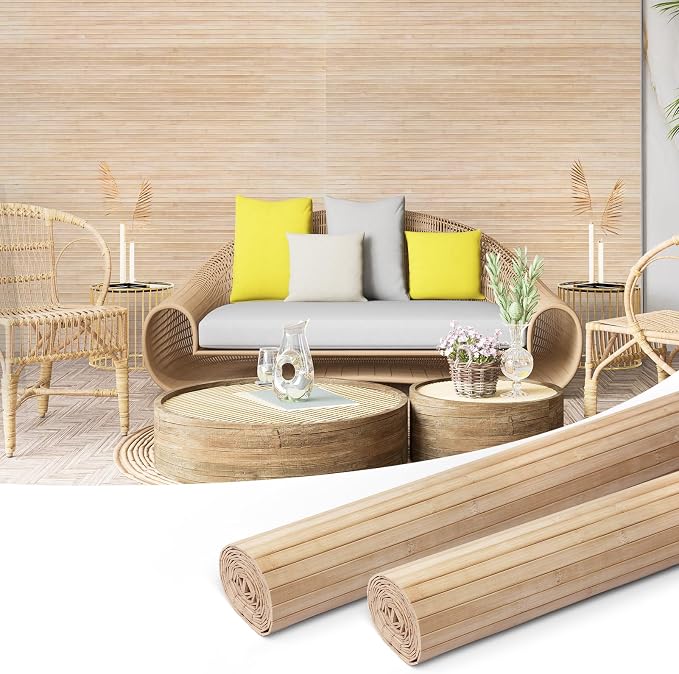 Art3d 48 x 96 in Natural Bamboo Wall Panel, 2-Pack, Light-Carbonized | Renewable Raw Board, Waterproof, No Emission, Wear-Resistant, Freely Cuttable, Stylish Wall Decor for Bedroom and Office by Art3d