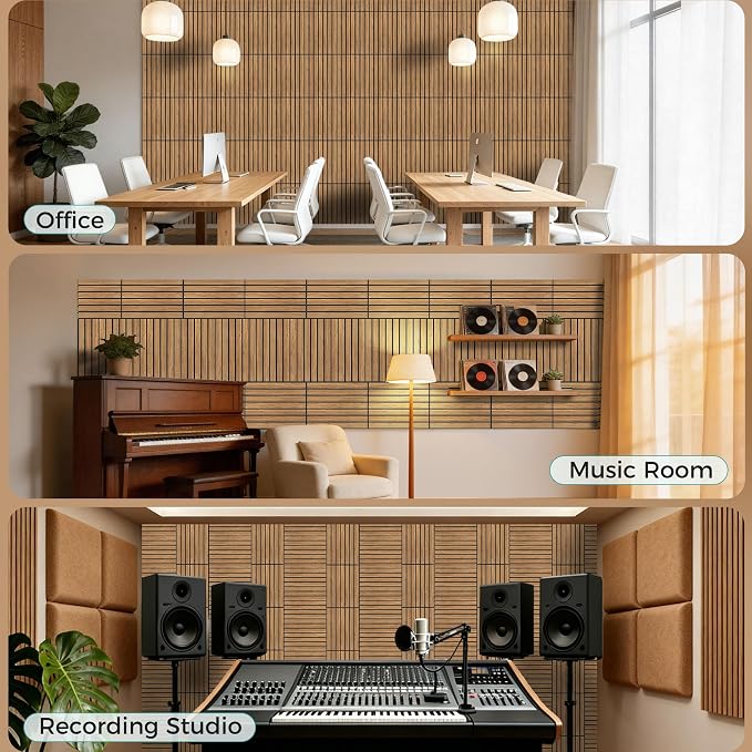 TO-TH 12 Pack Sound Panels Self-Adhesive Noise Absorbing Panel, Rustic Teak | Decorative Wood Grain, Peel and Stick Sound Proof Wall Panel, Reduce Echo & Flutter, Noise Canceling for Home, Office, Studio - Image 8