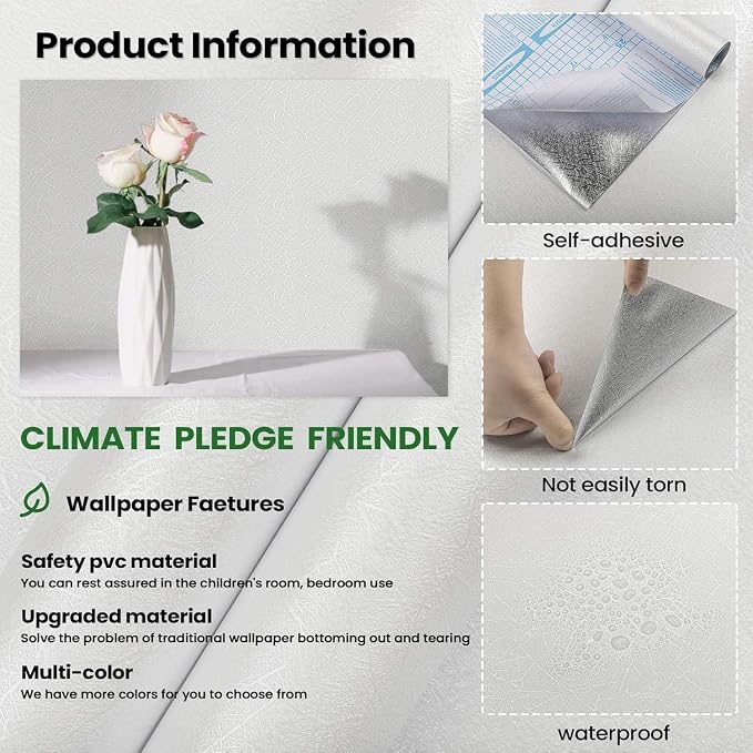 White Textured Wallpaper Peel and Stick Silk Embossed Vinyl Contact Paper | 15.7" x 787.4" Removable Wrap Paper for Cabinet - New Environmentally Friendly Upgrade Wall Paper for Cabinets Shelves - Image 7