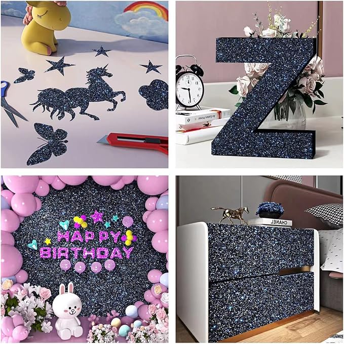 FunStick Galaxy Blue Black Glitter Wallpaper Border Peel and Stick Wall Border Self Adhesive Sparkle Black Wallpaper Decorative for Bedroom Bathroom Mirror Border Trim Glitter Contact Paper 3.9"x200" - Image 3