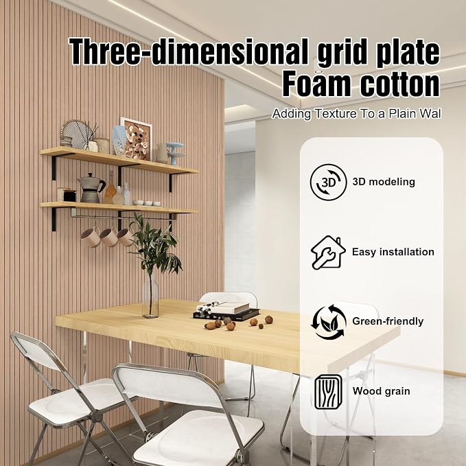 3D Wood Slat Wall Panels Peel and Stick Faux Wood Grain Thick Wallpaper 15.7"x118" Acoustic PET & IXPE Foam Paneling Self-Adhesive Decor for RV Living Room Bedroom Ceiling DIY Accent Wall Covering - Image 4