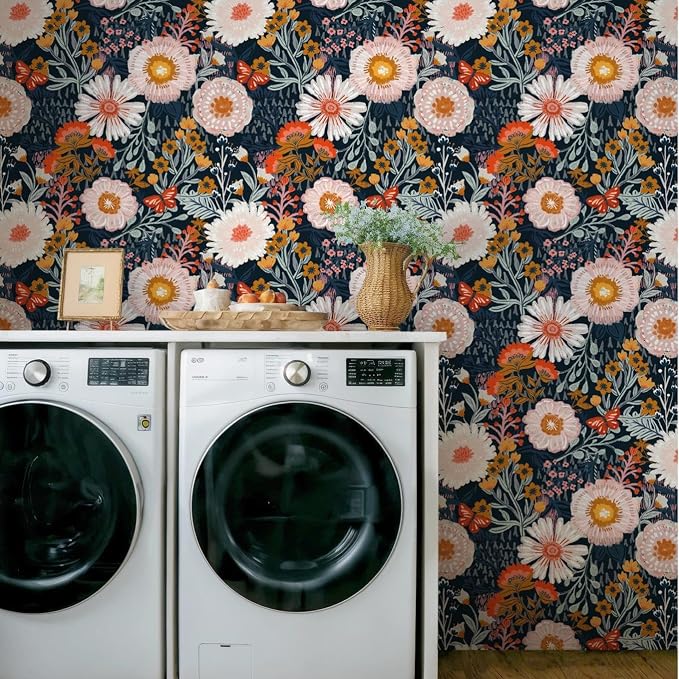 Dimoon 394"x17.3" Pink Orange Vibrant Floral Contact Paper Peel and Stick Wallpaper Boho Contact Paper Wallpaper - Image 9