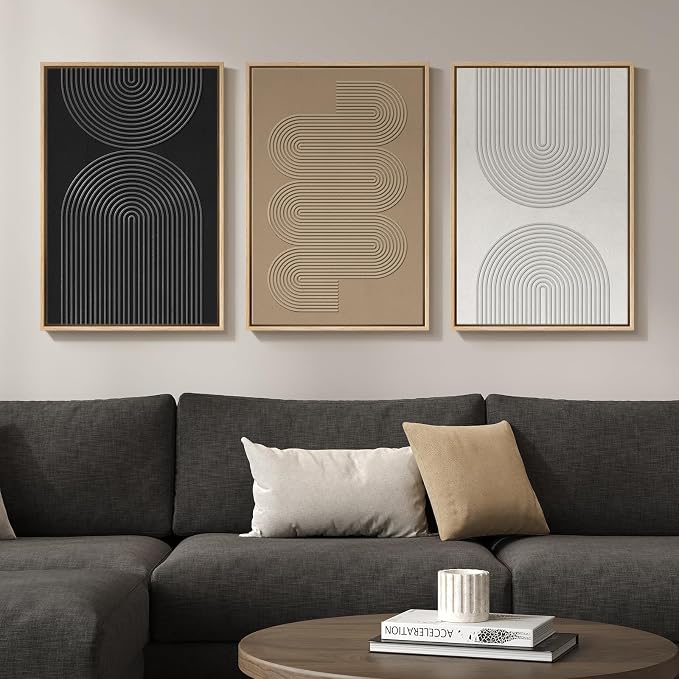 Framed Boho Abstract Wall Art Set, 3 Piece Modern 3D Artwork, 16x24 In | Solid wood frame, Textured paintings, Neutral black white brown geometric sculpture, Bedroom dining room office wall decor - Image 4