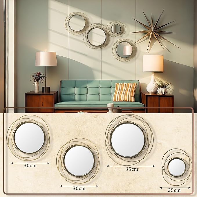 Hicarer 4 Pcs Decorative Wall Mirror Round Modern Circle Mounted Mirror Metal Wall Art Decor for Bedroom Living Room Entryway Dining Room Hallway (Bronze) - Image 4