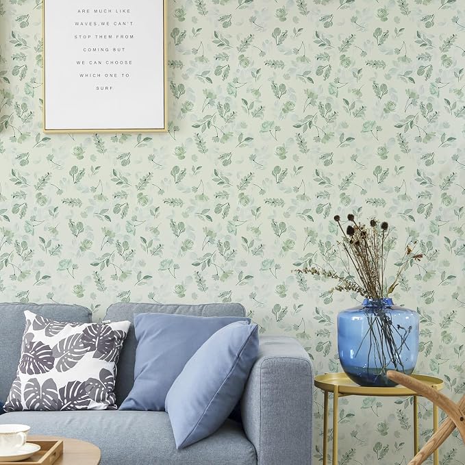 Sage Green Watercolor Floral Peel and Stick Wallpaper, 17.3" x 118" Removable & Waterproof Vinyl Wallpaper, Soft Pastel Flower Self-Adhesive Contact Paper for Nursery Bedroom Cabinets - Image 4