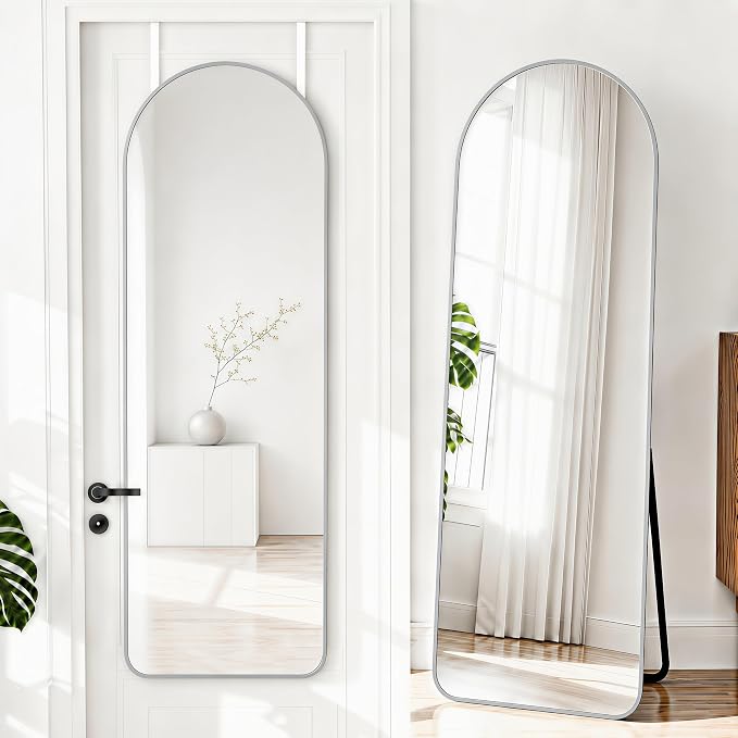 NARCISSUS Full Length Mirror 57x20 Inch, Over The Door Mirror with Stand, Wall Mounted or Freestanding/Door Hanging Full Body, Aluminum Alloy Frame, Silver by NARCISSUSMIRROR