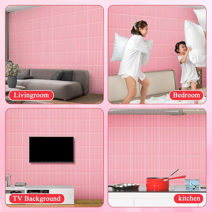 Nuanchu 32 Pcs 3D Wall Panels, 12"x12" PVC Fluted Tiles, Pink | Waterproof Accent Panels, Paintable Wall Tiles, for TV Background, Bedroom, Bathroom, Gaming Room, Cuttable Home DIY Decor - Image 7