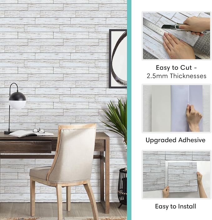 Commomy 3D Faux Wood Peel and Stick Wall Tiles 10 Pcs 11.8" x 11.8" | Ultralight Thin PVC Interior Wall Decor for Bedroom, Bathroom, Kitchen Backsplash,Living Room(9.7sq.ft) - Image 5