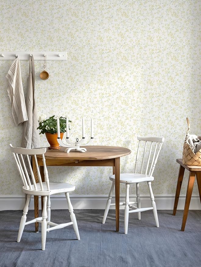 Peel and Stick Wallpaper for Nursery Yellow Cherry Blossom Waterproof | 393"×17.3" Yellow Floral Watercolor Wallpaper Gentle Accent Wall Decor with Grid Lines for Bedroom Vinyl Self-adhesive - Image 5