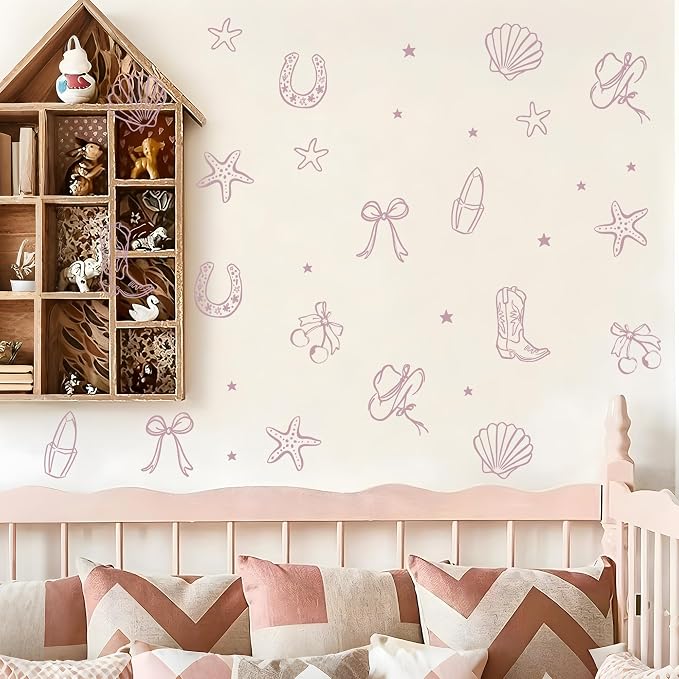 Seaside Cowgirl Wall Decals, Peel and Stick Under the Sea Coastal Cowgirl Mural, Western Beach Wall Stickers for Kids, Boys and Girls Room & Nursery Decor ((Lilac Haze Cowgirl Bow Wall Decals) - Image 4