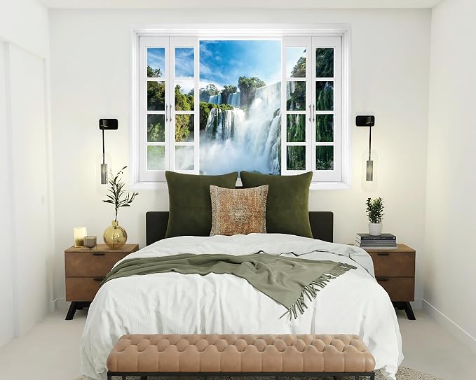 FLFK Fake Window Wall Mural - Nature Scene Waterfall Peel and Stick Decal, 80 x 60 inches, Set of 5 Sheets - Image 4