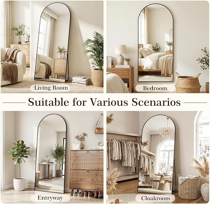 58"x18" Arched Full Length Mirror, Full Body Floor Mirror, Black - Image 8
