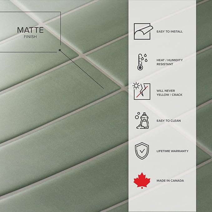 Smart Tiles Peel and Stick backsplash, Stacked Olive Green, 11.43"x9" | Pack of 5 (3.5 sq ft), Matte, Heat/Moisture Resistant, Low VOC, Kitchen/Bathroom, Renter Friendly, Made in Canada - Image 5