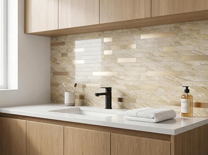 Yipscazo 2026 New Upgrade Peel and Stick Backsplash, Stick on Backsplash Tiles for Kitchen, Bathroom, Fireplace (10 Sheets, Polished Beige Yellow) - Image 4