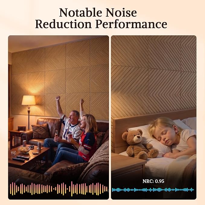 Acoustic Wall Panels, 8 Piece 23.62" X 23.62" Peel and Stick Wall Panels | High-Density Polyester Fiber Self Adhesive Soundproofing for Interior Wall Décor, Timber Vee Herringbone - Image 4
