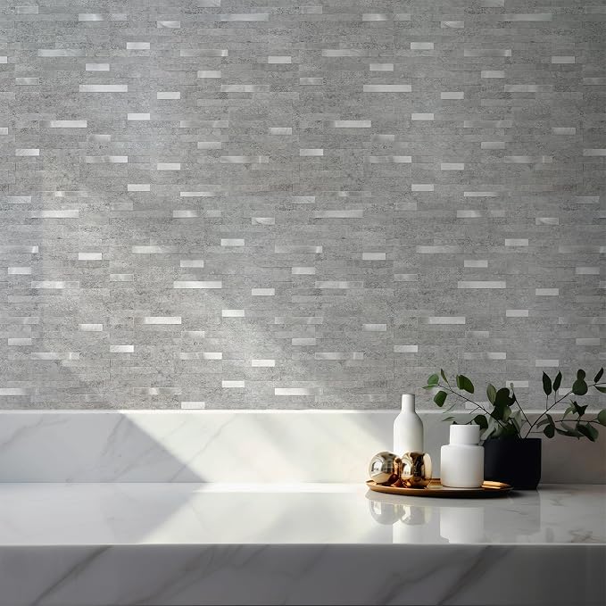 StyloVue 20 Sheets Peel and Stick Backsplash for Kitchen, Slate Gray with Metal Silver Look Stick on Tile Upgrade Your Kitchen Backsplash, RV, Fireplace - Image 8