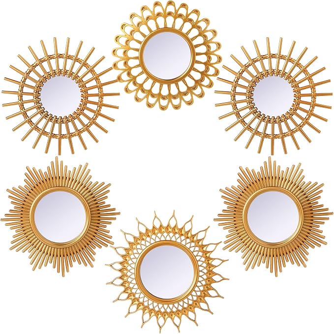 Namalu 6 Pcs Sunburst Round Mirror for Wall Decor, Classic, Gold - Image 8