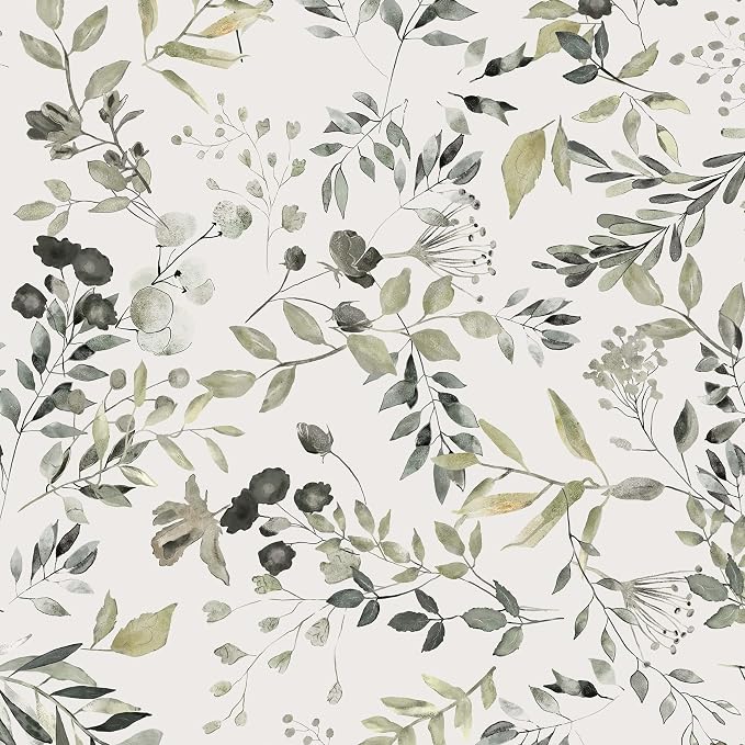 Heroad Green Leaf Wallpaper Peel and Stick Vintage Botanical Floral Contact Paper 17.3''x196'' Neutral Farmhouse Wall Paper Self Adhesive Removable Wallpaper for Bathroom Bedroom Watercolor Decor by HeroadBrand