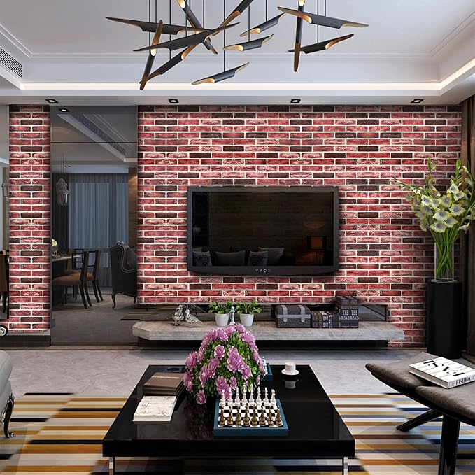 20-Pack 104 Sq.Ft 3D Wall Panels Peel and Stick 3D Faux Brick Wallpaper Peel and Stick Pink Brown Faux Stone Wall Panel Foam Brick Self-Adhesive 3D Wallpaper - Image 2