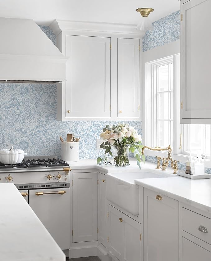 Peel and Stick Wallpaper Boho Blue and White Floral Wallpaper for Bedroom Bathroom Removable Self-adhsive Contact Paper for Cabinets NurseryShelf Liner 17.3" x 118" - Image 5