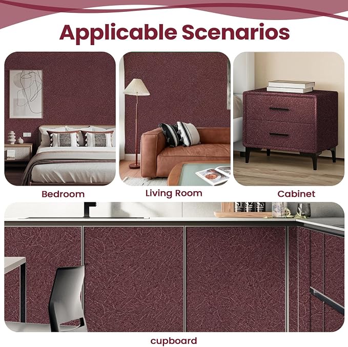 Dark Red Peel and Stick Self Adhesive Wallpaper Countertop Contact Paper | Burgundy Removable Waterproof Bathroom 15.7" X 196.8" Kitchen Vinyl Wrap for Cabinet Countertops Wall Counter Top Paper - Image 4