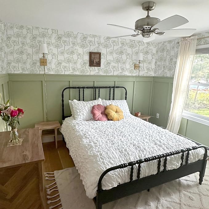 Orainege Floral Peel and Stick Wallpaper Boho Green and White Wallpaper | 17.3inx118.1in Self Adhesive Contact Paper Removable Decorative Wall Paper for Bedroom Bathroom Cabinets Decor Vinyl - Image 8