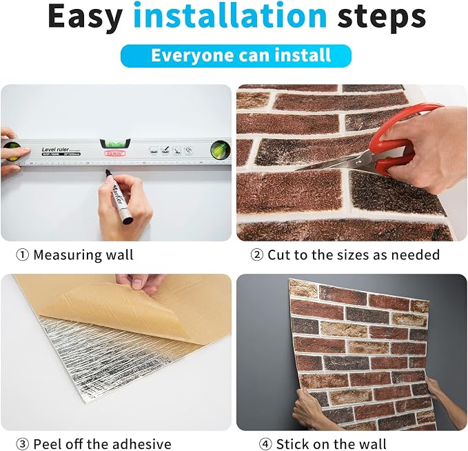 Art3d 20-Pack Durable Faux Brick Peel and Stick 3D Wall Panels, Red Brown | Coverage: 105 Sq. Ft, Waterproof, Oil-Proof, Easy to Wipe, Decorative, Ideal for Bedroom, Kitchen - Image 7