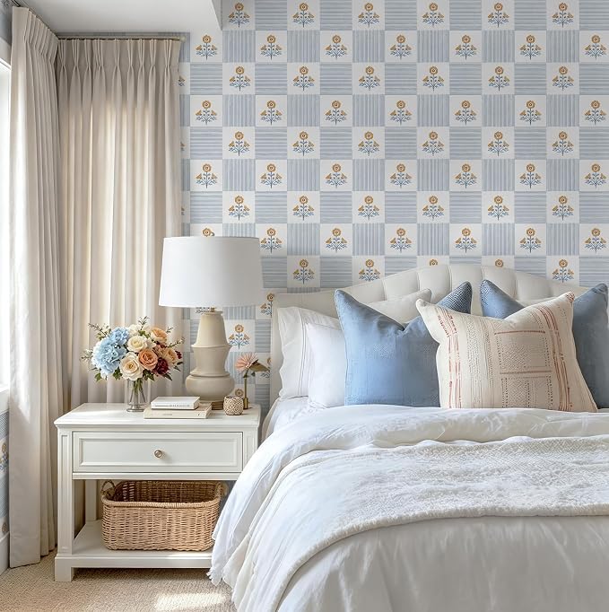 Guvana Blue Floral Peel and Stick Wallpaper Boho Contact Paper Vintage Floral Self-Adhesive Removable Waterproof Wallpaper Renter Friendly 394"×17.3" for Bedroom Livingroom Hallway Cabinets Drawer - Image 6