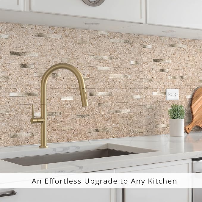StyloVue 20 Sheets Peel and Stick Backsplash for Kitchen, 2026 Upgraded Classic Travertine Beige with Gold Metal Accents, Stick on Tile for Kitchen Backsplash, RV, Fireplace - Image 9