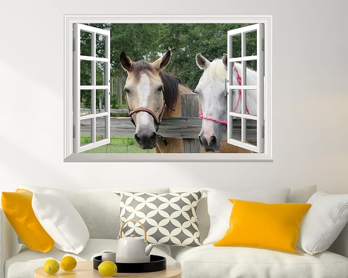 FLFK Fake Window Wall Sticker - Horse Faux Window Wall Mural for Wall Decor, Stick and Peel Wall Decals,48"x32",Set of 2 Sheets - Image 4