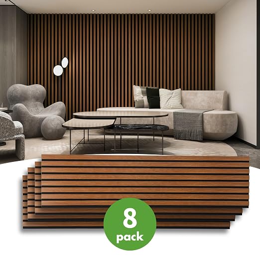 Art3d 8-Pack 12" x 93" Soundproof Wood Slat Panels, 62 sq.ft Acoustic Wall Panels, 3D Wall Panels with Wood Slat Design, Decorative Wood Wall Panel for Accent Walls-Walnut - Image 2