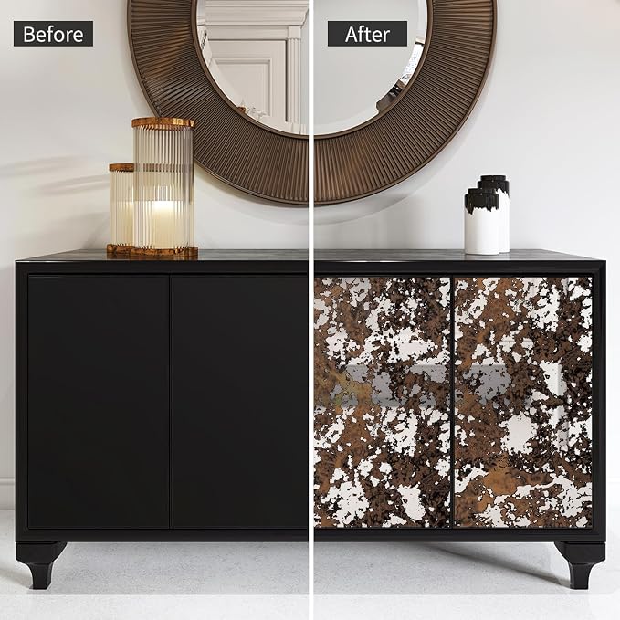 LiveInUrban Vintage Foxed Rust Antique Chrome Reflective Style Wallpaper, Grunge Peel and Stick Contact Paper for Wall Furniture Vanity Dresser Home Decor, 15.35"x39.37" - Image 3